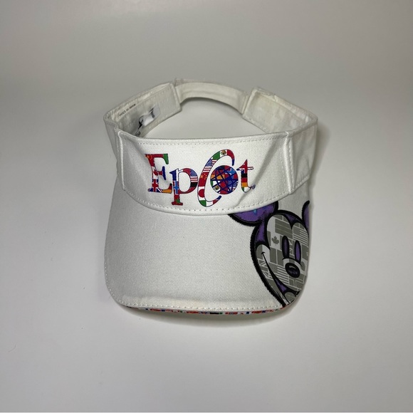 Disney Epcot World Showcase Sun Visor Hat White Mickey Mouse  Adjustable HTF - Picture 4 of 10